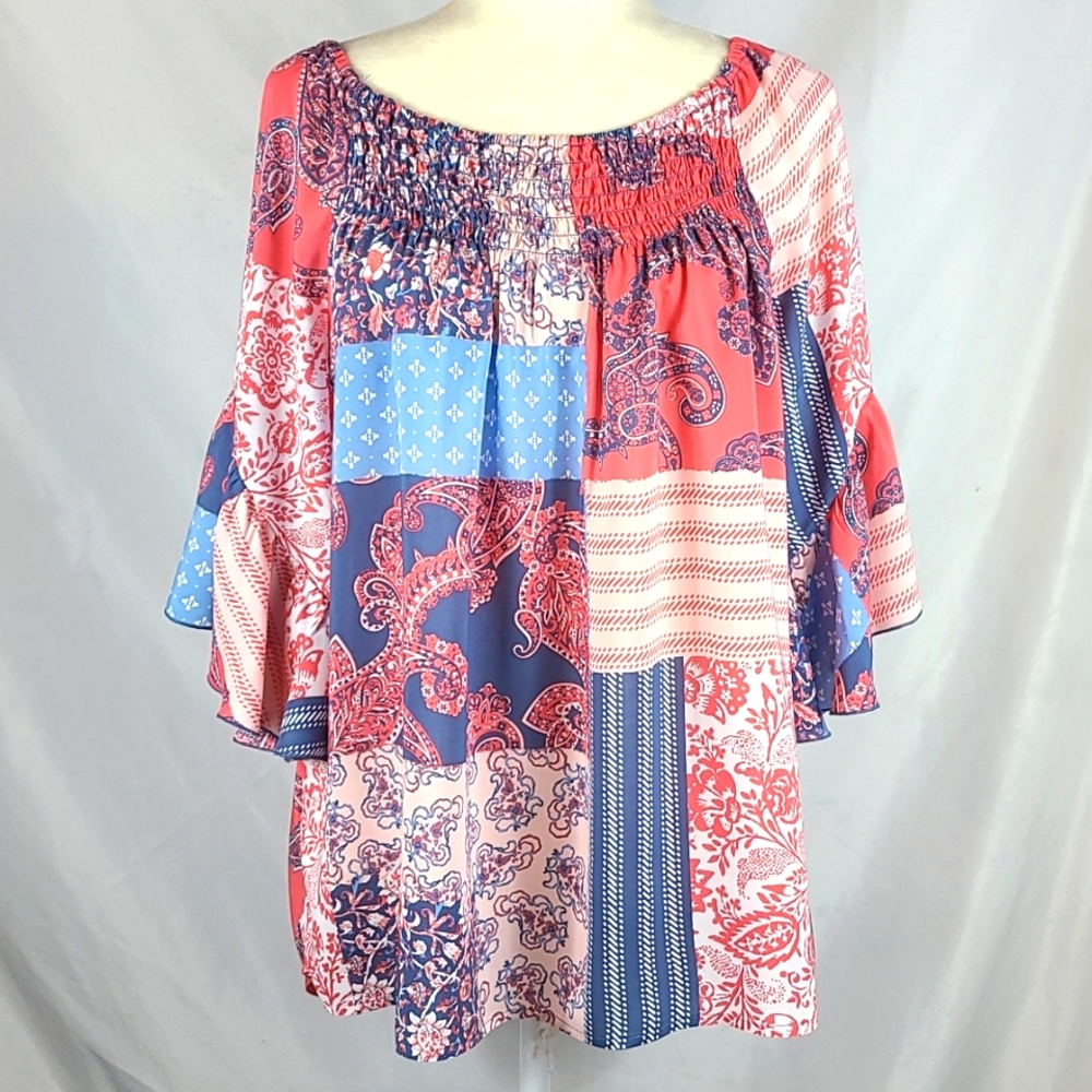Est. 1946 Boho Patchwork On or Off Shoulder Blouse